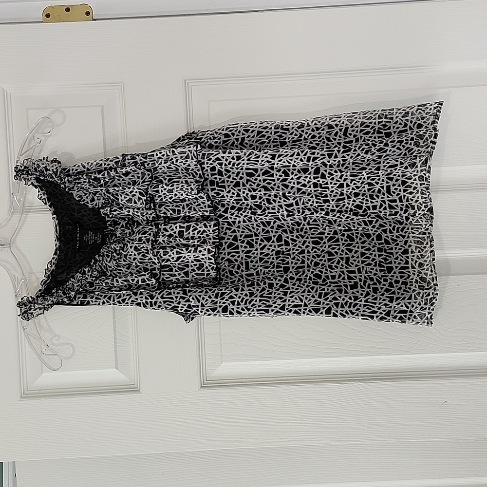 Elena Solano Black & White Sleeveless Silk Chiffon Blouse XL New With Tags